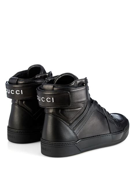 mens black leather gucci sneakers|Gucci sneakers black high top.